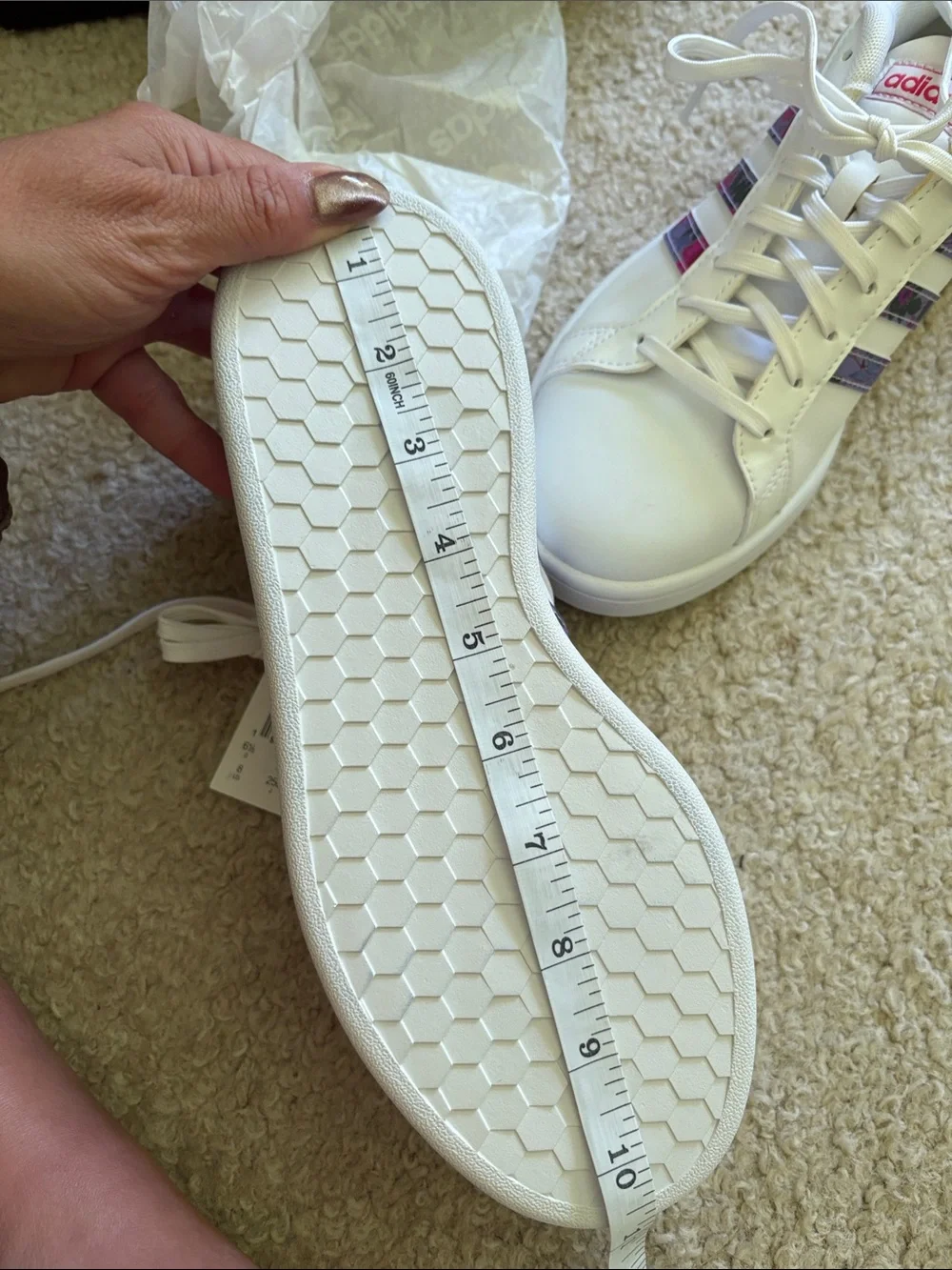 adidas Women’s Grand Court White Sneakers with Pink & Purple Stripes